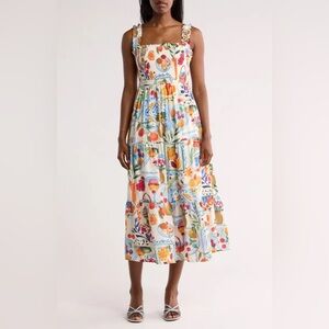 NWOT August Sky Vibrant Garden Print Midi Dress